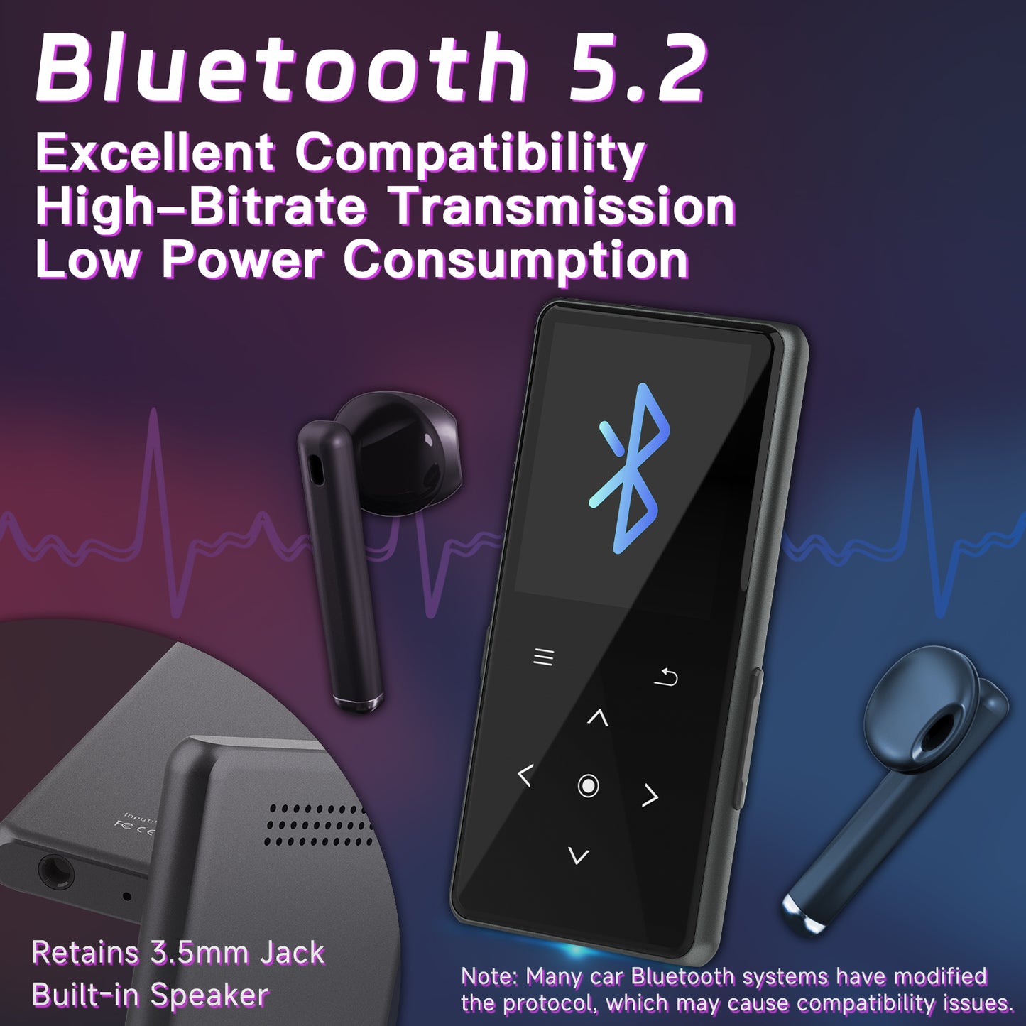 Reproductor MP3 AiMoonsa con Bluetooth (Modelo: B27), reproductor de música portátil con altavoz incorporado, disfruta de tu música digital y audiolibros en cualquier momento, incluye radio FM, grabadora, libro electrónico y viene con auriculares