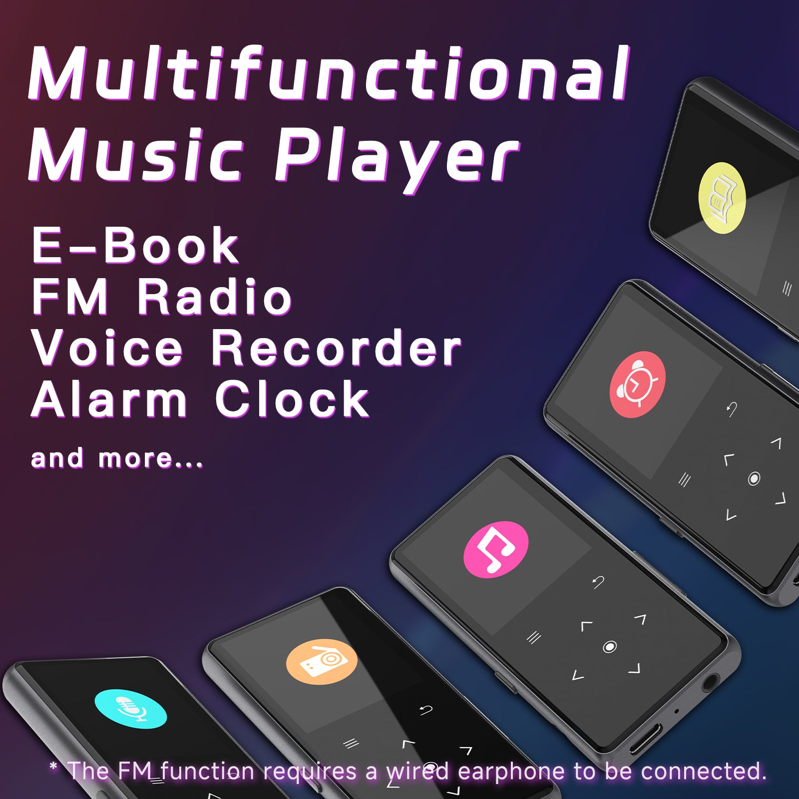 Reproductor MP3 AiMoonsa con Bluetooth (Modelo: B27), reproductor de música portátil con altavoz incorporado, disfruta de tu música digital y audiolibros en cualquier momento, incluye radio FM, grabadora, libro electrónico y viene con auriculares