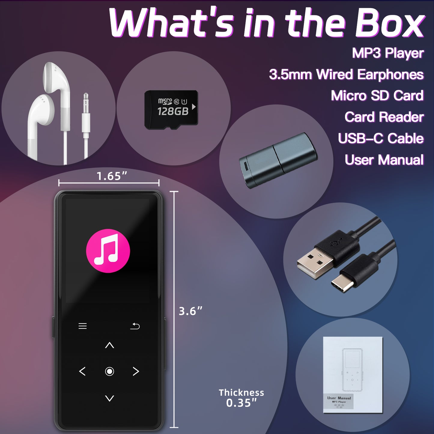 Reproductor MP3 AiMoonsa con Bluetooth (Modelo: B27), reproductor de música portátil con altavoz incorporado, disfruta de tu música digital y audiolibros en cualquier momento, incluye radio FM, grabadora, libro electrónico y viene con auriculares